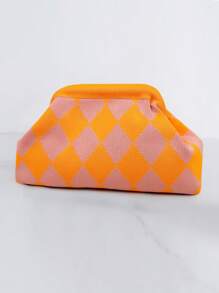 Bolso de embrague de punto a rayas y parches de moda, bolsa de maquillaje con estructura duradera y patrón ondulado de punto, bolsa de almacenamiento elegante para exteriores, bolsa de playa de vacaciones, bolsa de fiesta y noche, artículos de viaje portátiles de uso diario