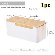 1pc Large Cable Management Box With Wooden Cable Cover, Includes 10pcs Ties And 2pcs Winders, Plastic 7-Hole And 4-Hole Adapter Plug Cable Concealer Box, Spacious Wire Organizer, Socket Protector Hidden Safely Under Desk Or Floor - Great For Home And Office, Gift For Friends, Boyfriend/Girlfriend, Mother's Day, Wedding