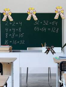 4 rollos de 20 yardas cada uno de cinta con borde metálico de 2.5 pulgadas con diseños de regla, lápiz, manzana, autobús y letras del abecedario, para envolver regalos, manualidades y decoraciones del primer día de clases - Multicolor - Ver 5