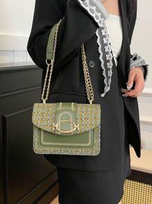 Bolso de mano pequeño de estilo coreano tejido para mujer, nueva colección primavera-verano 2025, bolso cuadrado mini vintage de lana con cadena, de moda y con textura