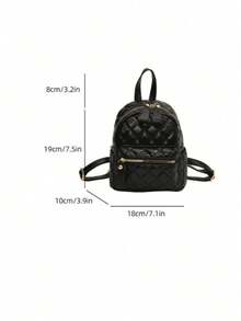 1 件 PU 面料绣花线绗缝迷你多功能休闲背包 - 黑色 - 查看 2