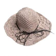 1 pieza Sombrero de paja de moda para mujer, sombrero de verano tejido a mano, ala ancha, estilo coreano, correa con lazo plegable, sombrero protector solar para playa y pesca, accesorio de viaje y vacaciones como regalo