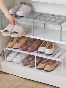 1pc Solid Color Detachable Expandable Multi-Tier Shoe Rack, Space-Saving Plastic Shoe & Slipper Storage Organizer, Suitable For Entryway, Under Bed, Bathroom, Closet - Grey - View 6