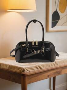 Bolsa Feminina Nova, Bolsa de Motocicleta Vintage com Rebite Estilo Europeu e Americano, com Detalhe Pregueado, Ombro Sólido em Forma de Lua Crescente e Bolsa Transversal para Mulheres, Bolsa de Motocicleta Y2K