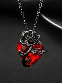 Collar colgante con corazón gótico rojo y rosa - Estilo punk rock, con cubic zirconia, regalo perfecto para hombres