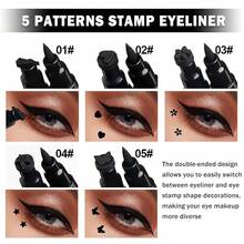 5PCs Liquid Winged Eyeliner Stamp Pen Set-Double-Headed Black Eye Liner Pencil-Long-Lasting Waterproof Stamp Eyeliner Set For Eye Makeup-Star, Heart, Flower, Butterfly, Triangle - 03 Flower - View 8