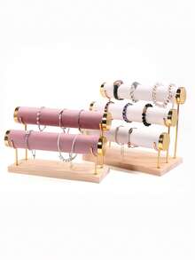 1pc Black, Green, White, Beige, Gray, Pink Creative Jewelry Rack, Wooden Bracelet Rack, Gold Three-Layer Bracelet Display Rack, Bracelet Display Rack, Watch Storage Rack For Women Storage Organizer Travel Essentials Father Gift Back To School - 彩色 - 查看 5