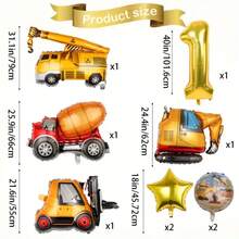 Set de 6 Globos con Temática de Ingeniería, Incluyendo Globos Grandes de Excavadora, Globos Redondos de Construcción, Globos Dorados en Forma de Estrella, y Globos Dorados Números del 1 al 6 de 32 Pulgadas, Adecuado para Decoración de Fiesta de Cumpleaños