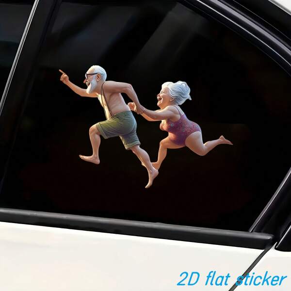 2D Flat Stickers, Funny Running Elderly Couple Decals, High Quality Waterproof Vinyl Stickers For Car/Motorcycle/Truck/Laptop Decoration, Scratch Resistant - Add Irresistible Charm! Bumper/Toilet/Wall Smooth Stickers Wallpaper Wall Paper Wall Stickers Room Decor Wall Decor