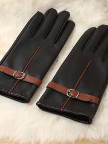 1 Pair Elegant Casual PU Leather Full Finger Touchscreen Gloves For Women, Versatile For Daily Wear, Outdoor Cycling, All Season, Warm And Windproof