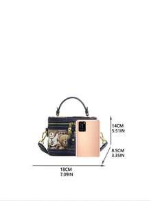 Fashionable PU Leather Handbag, Cute Cartoon Bear Print Bucket Bag, With Adjustable Strap, Casual  Versatile High-Quality Daily Commuting Bag, Unique Bags, Shoulder Bags - 藍色 - 查看 3