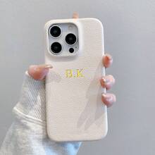 个性化定制首字母 3D DIY 名字手机壳适用于 11 12 13 14 15 16 Pro Max Plus 奢华韩国荔枝纹 PU 皮革保护壳 适用于 11 12 13 14 15 16 Pro Max Plus 礼物 - 卡其色 - 查看 4