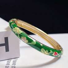 1 pieza Nuevo brazalete estilo bohemio de esmalte cloisonné con flores doradas, joya adecuada para mujeres y niñas - Pulsera cloisonné esmaltada con estampado floral - Ver 17