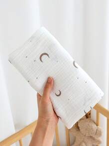 100*100cm 1 pièce Couverture fine douce et confortable pour bébé avec motif étoiles et lune dorées, serviette de bain pour nouveau-né, lange respirant et absorbant, couette fine pour bébé