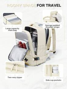 40x20x25厘米大号男女通用旅行背包，商务笔记本电脑背包，符合航空公司登机尺寸标准，防水设计，多功能设计，带独立鞋仓，适合学生、职场人士及返校季使用 - 米色 - 查看 4