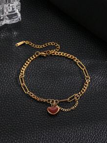 2pcs Elegant Vintage Embossed Heart Stainless Steel Women Necklace & Bracelet Jewelry Set, High Quality, Non-Fading, Non-Allergic