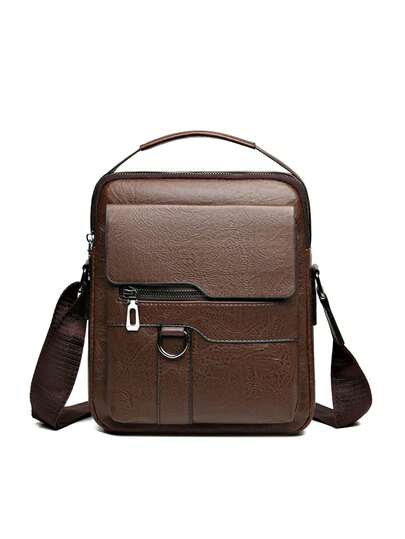 1 件咖啡色男士包（9.84 英寸 * 9.44 英寸 * 1.96 英寸），PU，轻便商务休闲斜挎包，适合男士商务旅行、日常通勤、单肩包、公文包