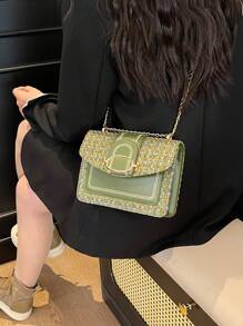 Bolso de mano pequeño de estilo coreano tejido para mujer, nueva colección primavera-verano 2025, bolso cuadrado mini vintage de lana con cadena, de moda y con textura