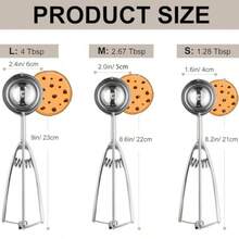 Cookie Scoop Set Cookie Scoops For Baking Set Of 3 Cookie Dough Scoops Silver Include Large Medium Small For Cookies Ice Cream Muffin Cupcakes Truffles Mashed Potatoes - 銀色 - 查看 2