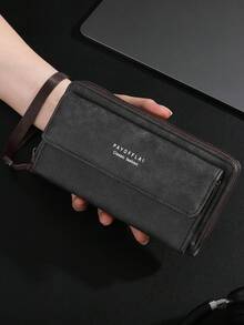 男士商务钱包长款双层PU皮扣男士银行卡夹拉链钱包男士钱包长款钱包腕带钱包 - 彩色 - 查看 3