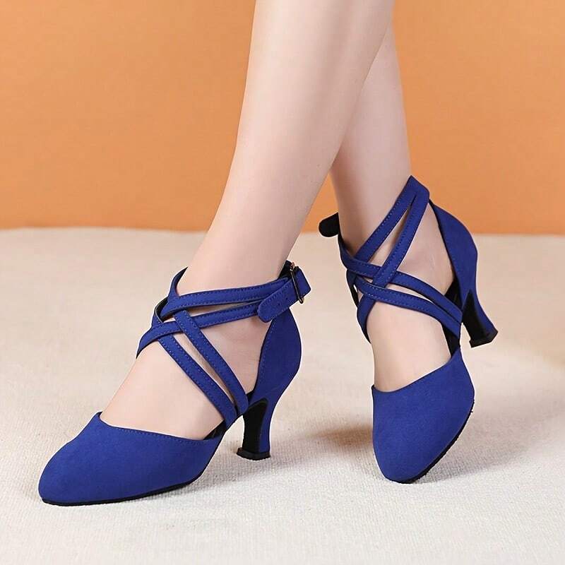 Women's Dance Shoes, Latin Salsa Cha Cha Ballroom, Indoor Fabric With Cross Straps, Low Heel, Comfort Fit, Multiple Colors - 寶藍色 - 查看 1