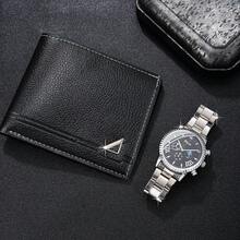 两件套：时尚商务钱包 + 奢华运动手表，送给男朋友、父亲、家人的实用礼品套装。浪漫节日礼物，值得拥有。纯色PU皮革防盗钱包，四季皆宜，情侣浪漫礼物 - 黑色 - 查看 2