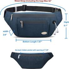 Entchin Fanny Pack Women Men,Crossbody Belt Bag With 4-Zipper Pockets,Adjustable Waist Bag Pack,One Of Most Popular Travel Essential Gifts Walking,Traveling,Cycling - 藍色 - 查看 3