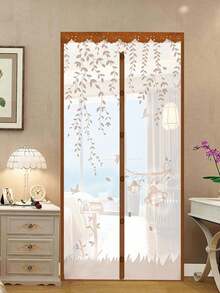 经典编织尼龙磁性纱门 - 自密封免提网状窗帘，具有艺术自然设计（鸟类、花卉），重型宠物和儿童屏障，易于安装，带有多个组件 - 彩色 - 查看 15