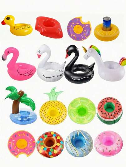5pcs/10pcs/15pcs/20pcs Inflatable Drink Holder, 5pcs/10pcs Inflatable Flamingo Drink Coaster, Suitable For Pool Party, Random Color Delivery