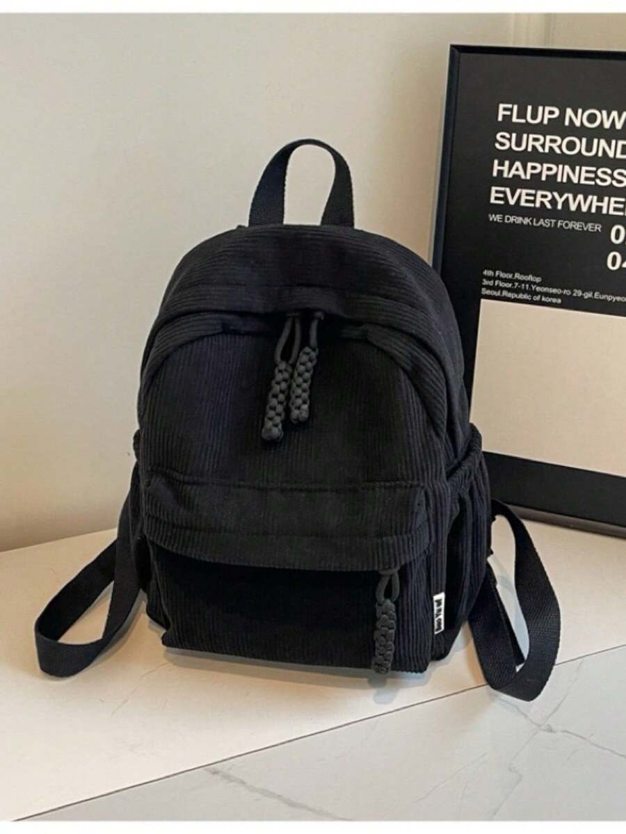 Women's Stylish Solid Color Small Velvet Backpack(Without Keychain)[5805] - màu đen - Xem 1