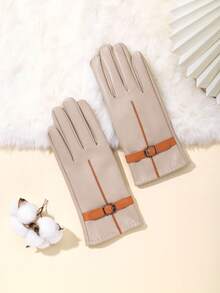 1 Pair Elegant Casual PU Leather Full Finger Touchscreen Gloves For Women, Versatile For Daily Wear, Outdoor Cycling, All Season, Warm And Windproof