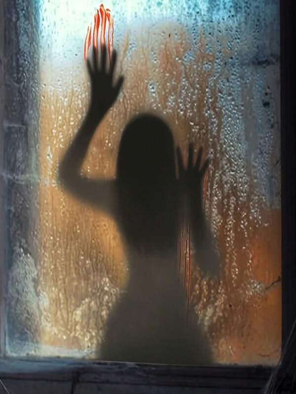 1 Horror Glass Window Decoration Sticker PVC Self-Adhesive Horror Female Ghost Wall Sticker, Suitable For Halloween Horror Theme Decoration
