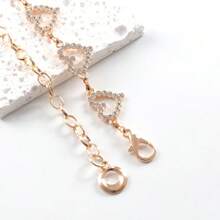 1pc Fashionable Rhinestone Heart Woven Metal Waist Chain Belt, Suitable For Women In Summer Fall, Autumn, Halloween - Gold - View 3
