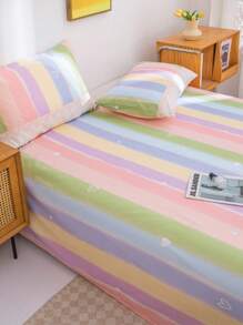 1pc Bedsheet, Skin-Friendly Soft And Comfortable Mattress Protector, Valentine's Day Gift Bedsheet, Cartoon Love Geometry Pattern Bedsheet For Kids, Heart Shape Bedding Set, Home Decor, Fits Twin, Queen, King Size Bed, Mother's Day Bedding Gift, Machine Washable