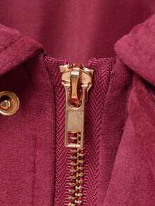 DEEKA Casual Versatile Suede Effect Bomber Jacket For Women, Spring & Autumn - Hot Pink - View 10