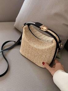 Women's Straw Crossbody Bag, 2025 New Style Fashionable Casual Versatile Shoulder Bag For Women & Girls, Simple All-Match Bag For Daily Life & Work,  Everyday Bags - Pink - View 6