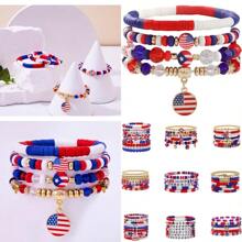 4th Of July Bracelets For Women Red White And Blue Bracelets USA Clay Bead Bracelet American Flag Bracelets Patriotic Beaded Stackable Bracelet Bracelet Set For Men