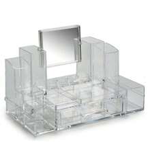 STARLEY - Organizador de Maquillaje Transparente con Espejo y 13 Compartimentos – Caja de Almacenaje para Cosméticos, Brochas y Accesorios | Ideal para Tocador, Dormitorio o Baño - transparente - Ver 2