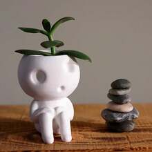 Maceta de elfos de árbol Kawaii, maceta de jardinería Kodama, soporte para plantas pequeñas, soporte para plantas de aire, macetas para plantas de interior - BLANCO - Ver 2