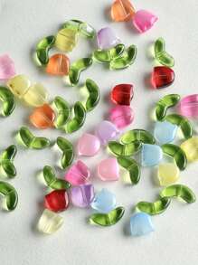 100pcs Tulip Flowers And Leaves Glass Beads For Jewelry Making Spacer Beads Kit Set For DIY Bracelets, Necklaces, Earrings, Bags, Phone Charms, Car Charms, Etc