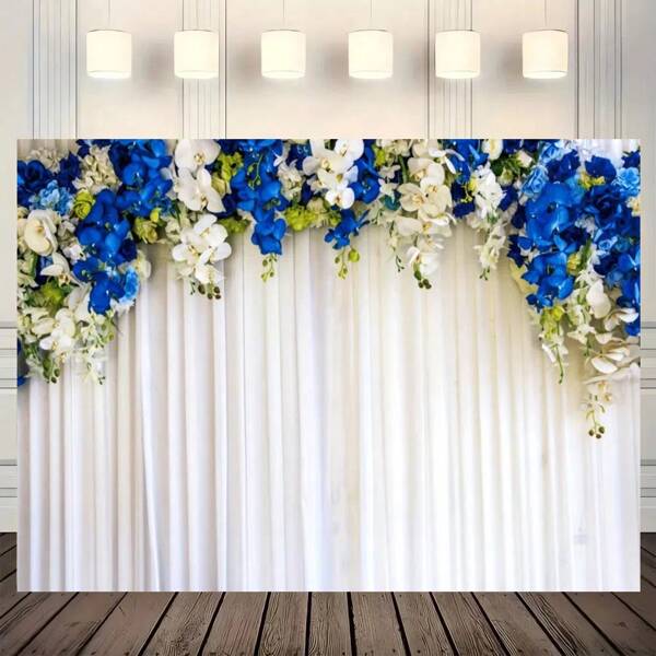 1pc Navy Blue Floral Background Fabric, Suitable For Weddings, Bridal Parties, Birthdays, Indoor/Outdoor Decoration, Home, Garden, Courtyard Decoration, Universal Themes, Multiple Size Options, Polyester Material, No Electricity Required