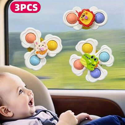 3 st sugkoppssnurrleksaker, babyleksak, babyns nödvändigheter, snurrande leksaker för småbarn 1-3, babyleksaker, badleksaker, sensoriska leksaker, tidig utbildning, badkarsleksak, matstolar, leksaker, födelsedagspresenter till pojke och flicka, lämplig för daglig användning av spädbarn