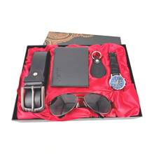 Regalo de Lujo para Hombre 6 en 1: Reloj Cronógrafo, Gafas de Sol Aviador, Cartera, Cinturón, Llavero y Tarjetero – Ideal para Ocasiones Especiales - Negro - Ver 3