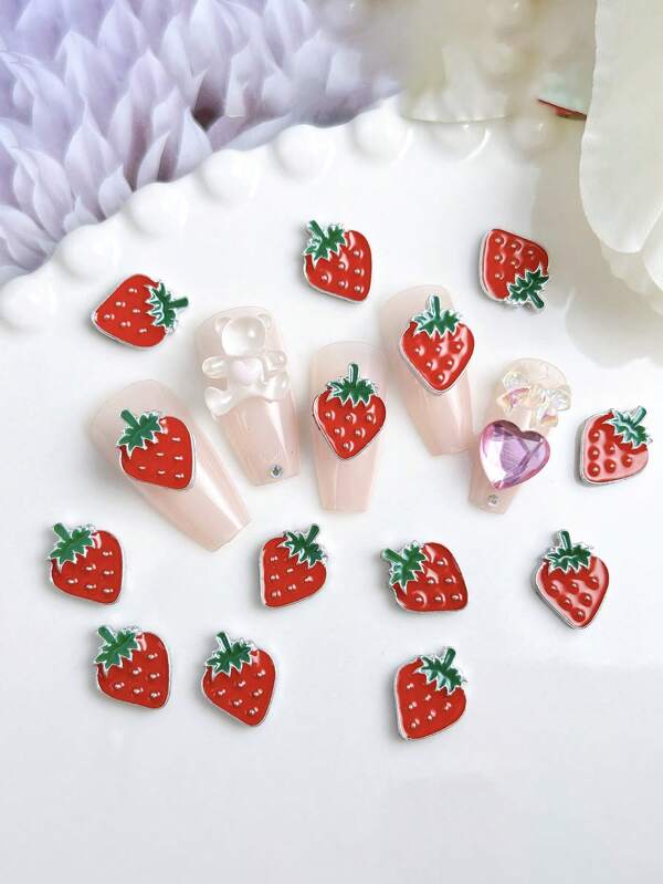 20 piezas de encantos de fresa 3D - Frutas de resina jugosa para uñas y fundas de teléfono | Accesorios DIY Kawaii Y2K (Hipoalergénico)