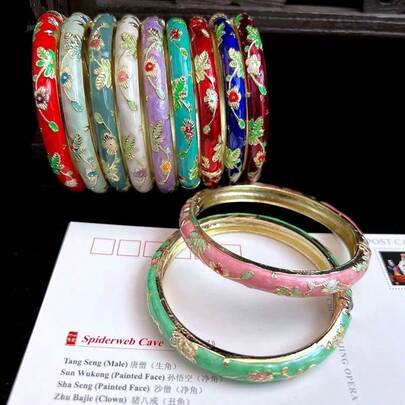 1 pièce Nouveau bracelet émaillé de style bohème doré à fleurs, bijou convenant aux femmes et aux filles