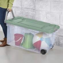 Extra Large Storage Bin, 40 Gallon Plastic Storage Bin With Wheels, Handle, Black, 2 Pack - trong suốt/xanh lá cây - Xem 5