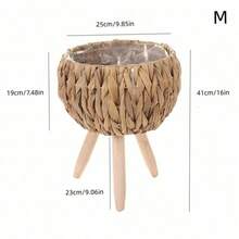 1 件北欧风格定制客厅编织花篮装饰，木质落地式阳台花架，藤条盆栽篮装饰品