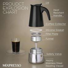 New  6 C Greca Stovetop Pr Maker 10oz, Moka Pot  Cee Percolator Dign, Stainls Steel Stove Top Cee Maker For Camping Or Home, Italian Cee Maker Stovetop, Black Cee Pot - 黑色 6C - 查看 2