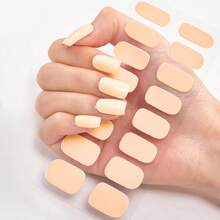 16 pièces de bandes d'ongles en gel nude, autocollantes semi-durcies couvrant tout l'ongle, nécessitent un durcissement à la lampe, tiennent 14 jours, effet paillettes, fournitures de nail art pour dames, faciles à utiliser, accessoires pour ongles