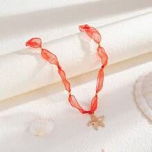 1 pièce Collier avec style paysage marin, étoile de mer et coquillage, design de col simple et frais avec maille